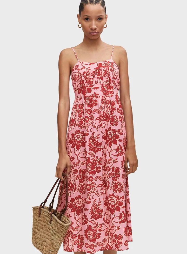 Strappy Floral Printed Dress