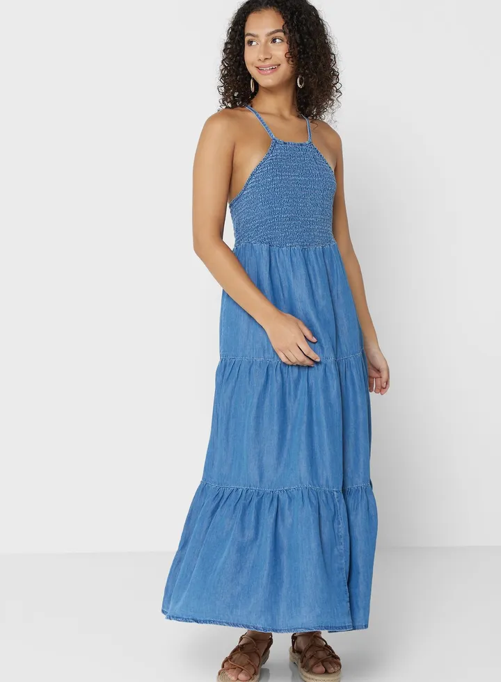 Ruched Waist Tiered Dress
