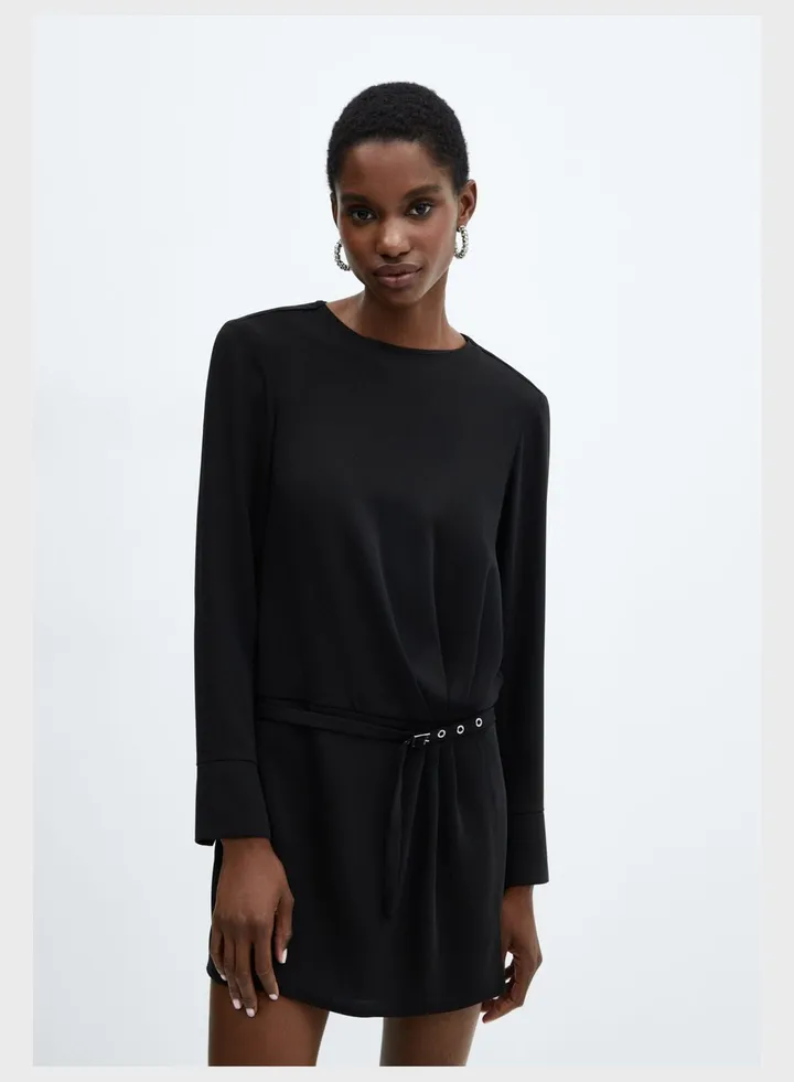 Belted Crew Neck Dress
