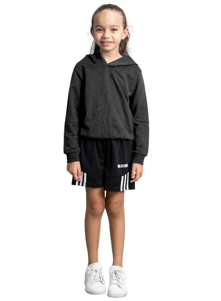 Kids unisex Hooded T-Shirt- Solid Black Long Sleeve Hoodie