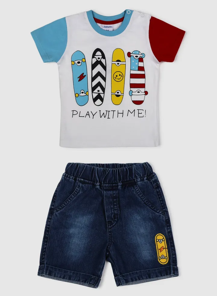 Baby Boys Round Neck Short Sleeve Sets Blue/Red/White