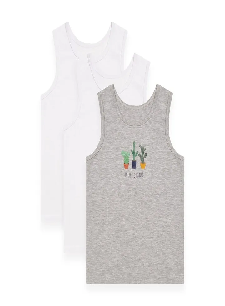 Greentreat Pack Of 3 Boys Bamboo Vests
