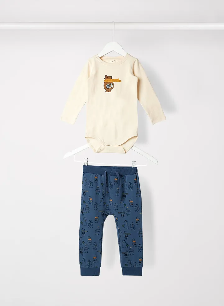 Baby Bodysuit and Joggers Set White