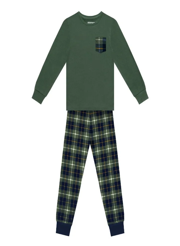 1 Pack Boys Greentreat Organic Cotton Long Sleeve Top and Check Bottoms