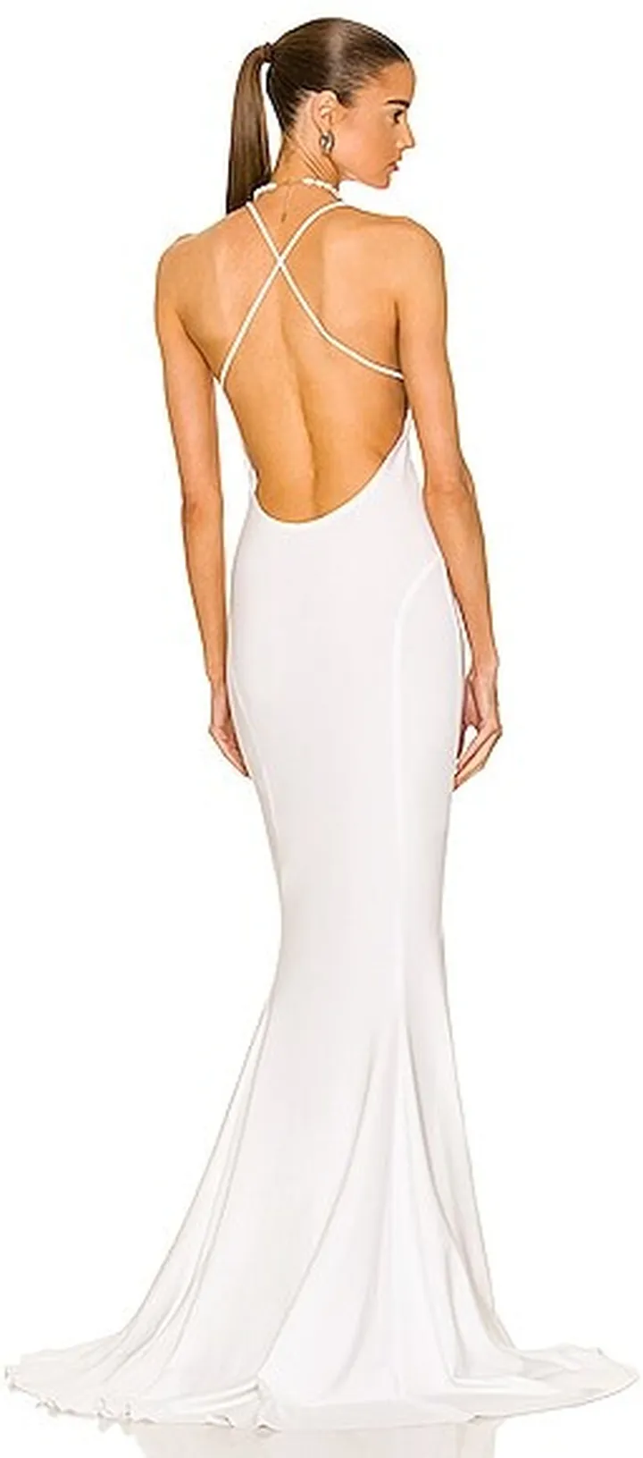 Norma Kamali Low Back Slip Mermaid Fishtail Gown in White