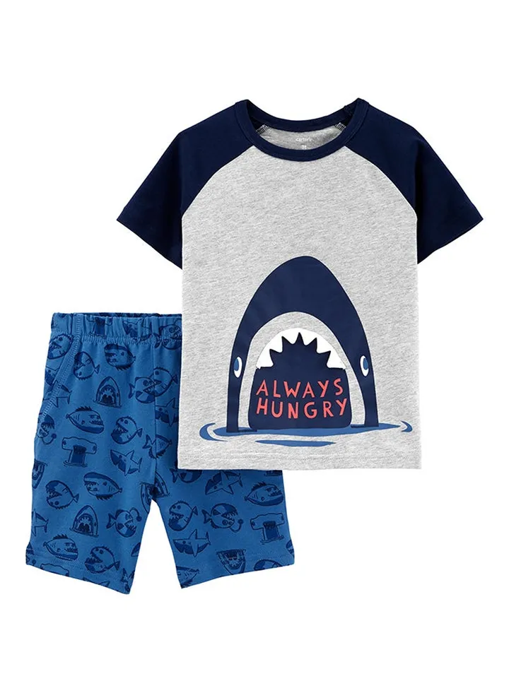 French Terry Shorts Set Grey/Blue