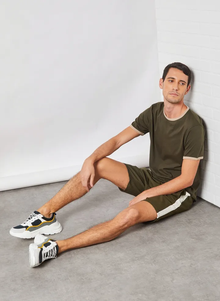 Cotton Twill Short Khaki/White