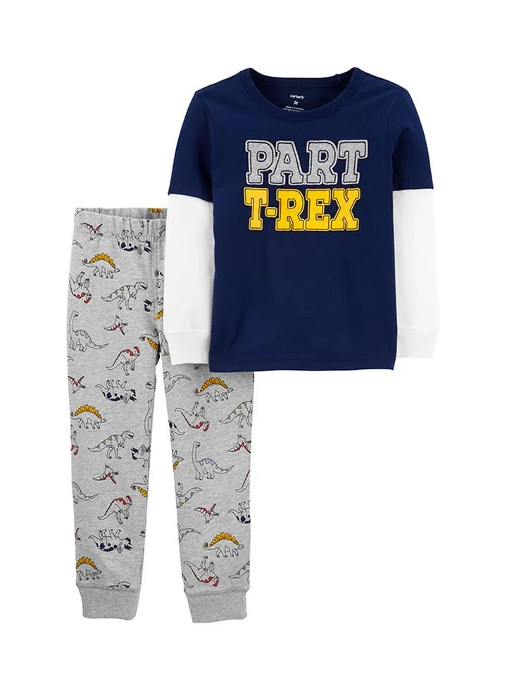 2-Piece Long Sleeve T-Shirt And Dino Joggers Set Navy/Heather
