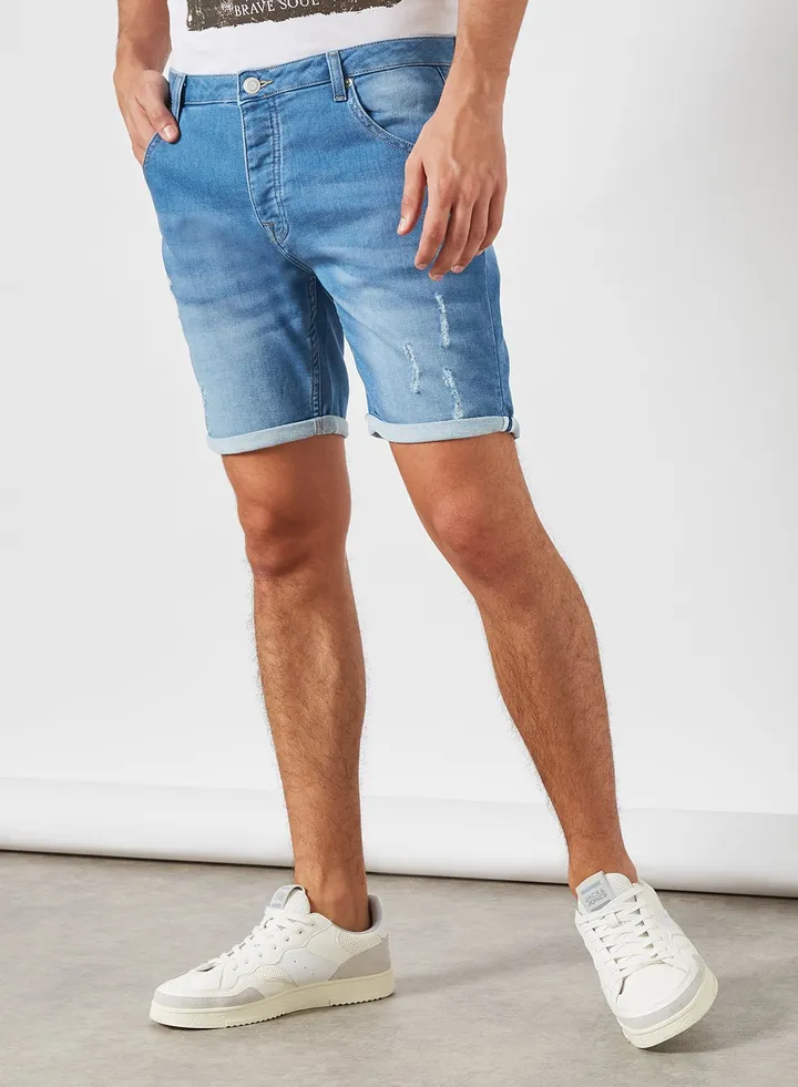 Skinny Denim Shorts Light Blue