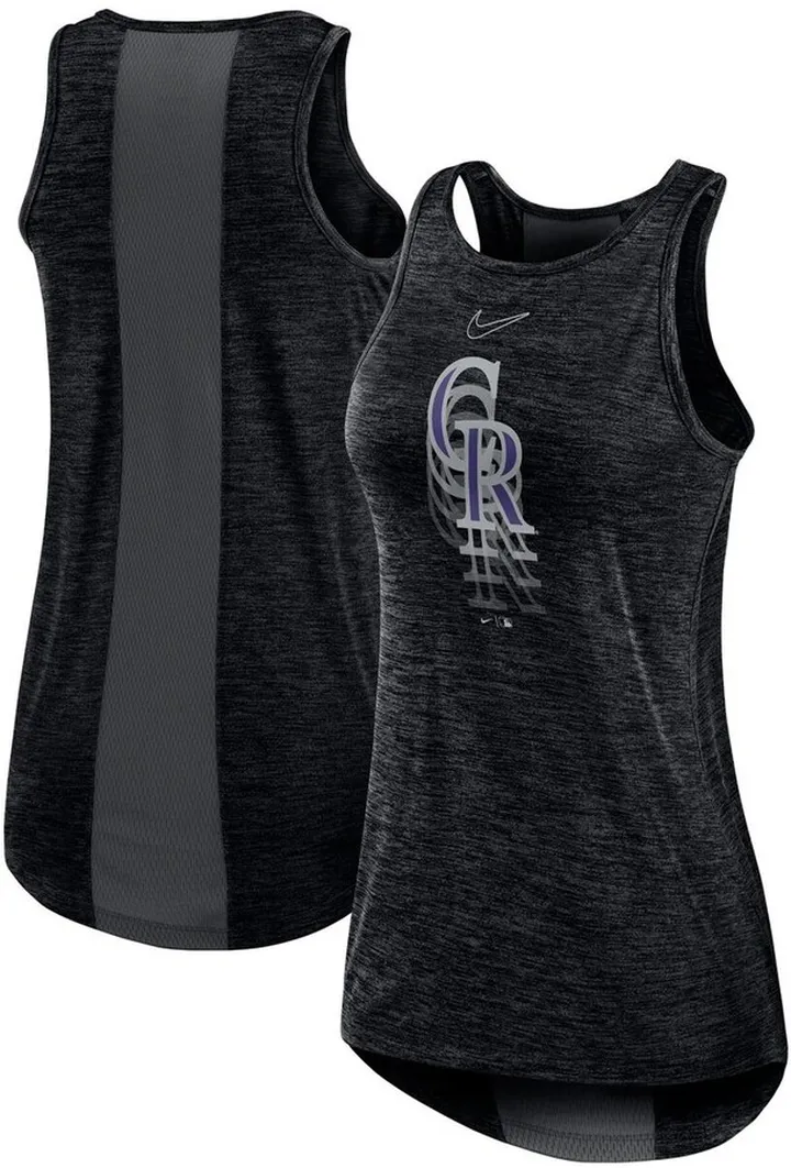 Women's Nike Black Colorado Rockies Logo Fade High Neck Performance Tank Top