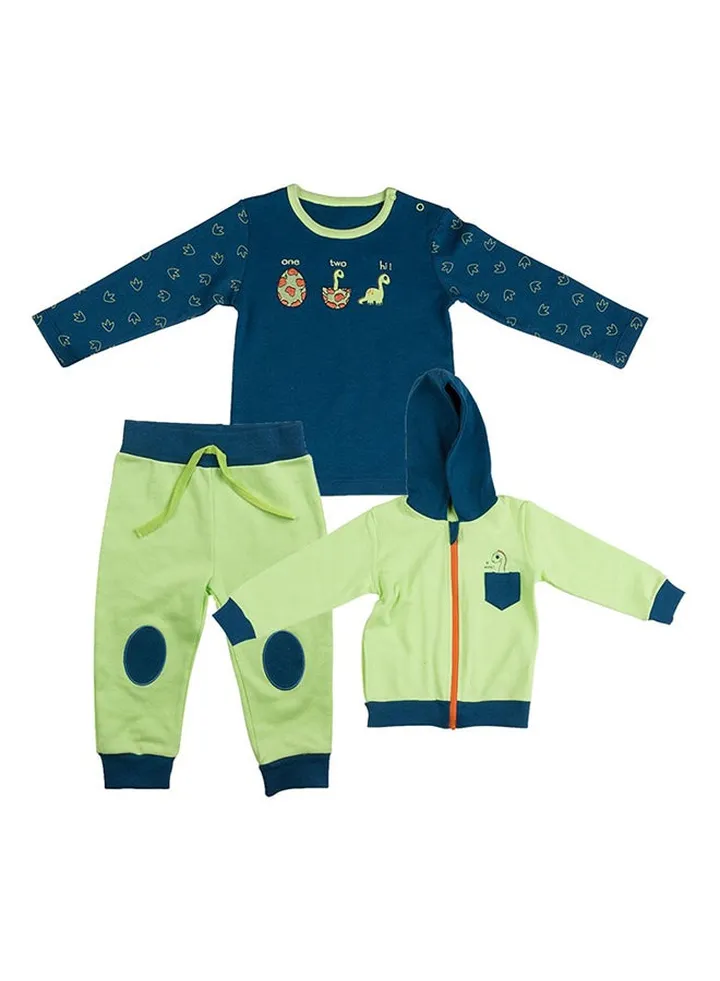 Top And Bottom Set With Hoodie Blue/Green