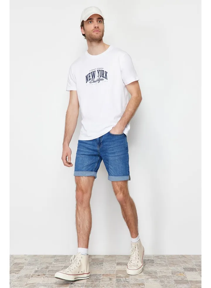 Medium Blue Men's Skinny Fit Denim Shorts