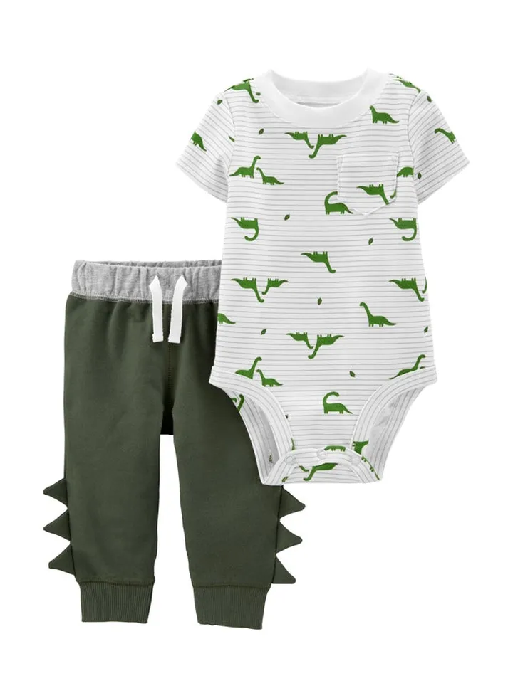 Baby Dinosaur Pant Set Grey/Green