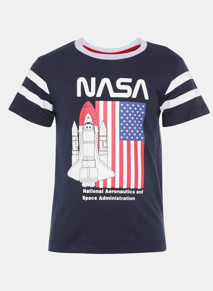 NASA Printed Short Sleeves T-shirt with Shorts set Midnight Blue
