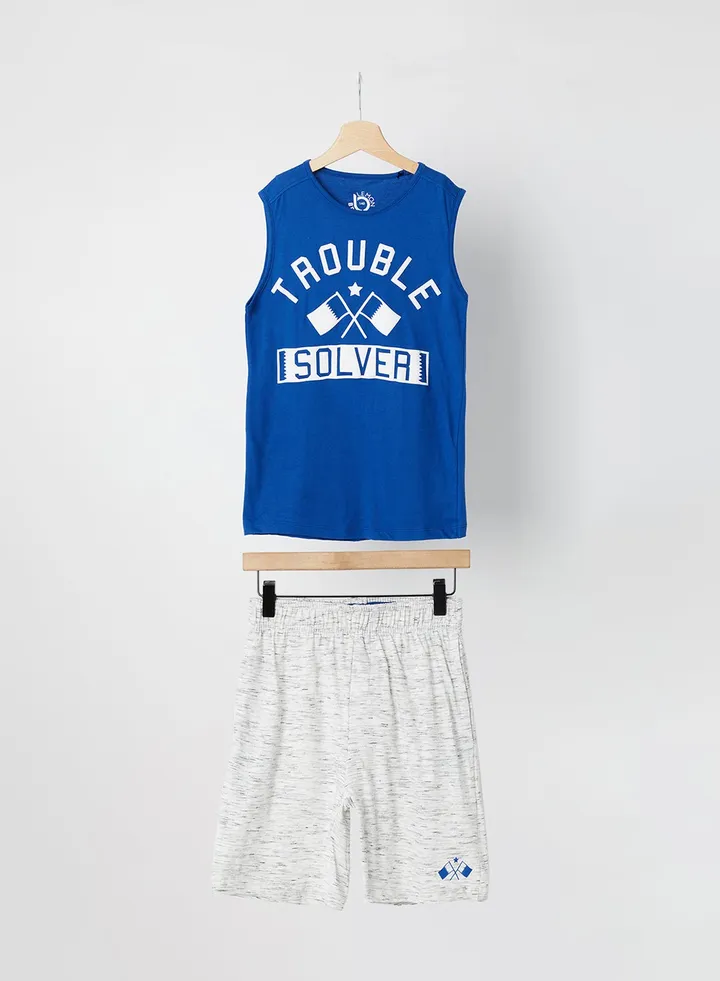 2-Piece Printed T-Shirt And Boxers Set Turkish Sea