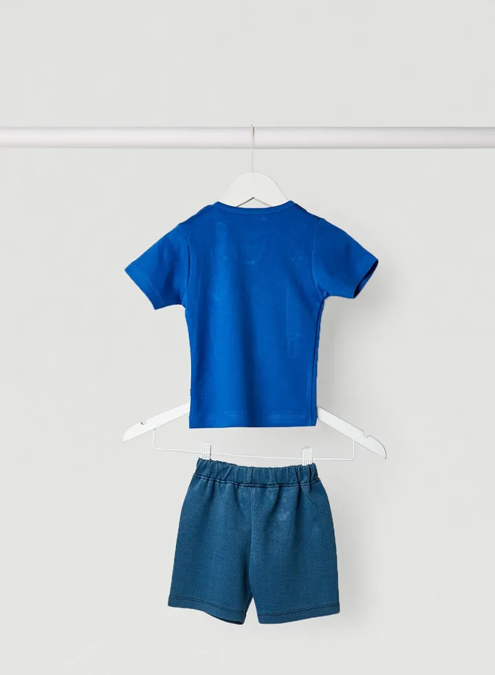 Baby Tie Detailed T-Shirt and Shorts Set Blue