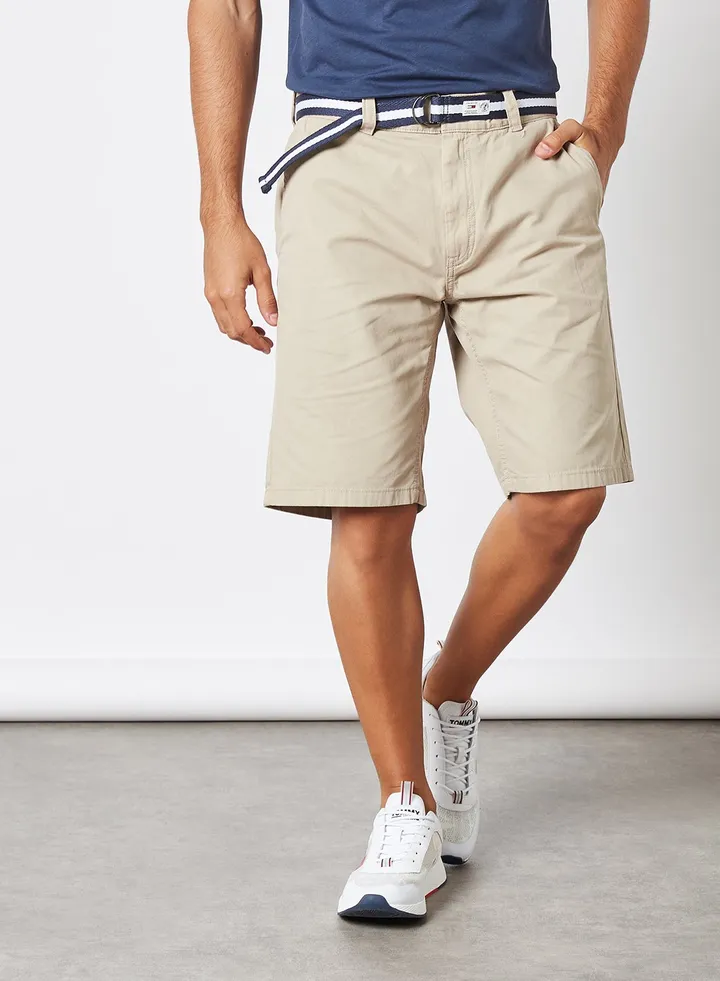 Belted Chino Shorts Stone