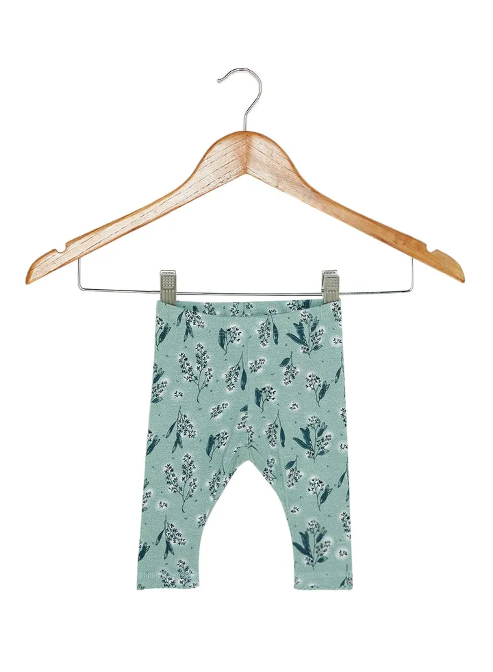 Floral Printed Casual Leggings Green/Black/White