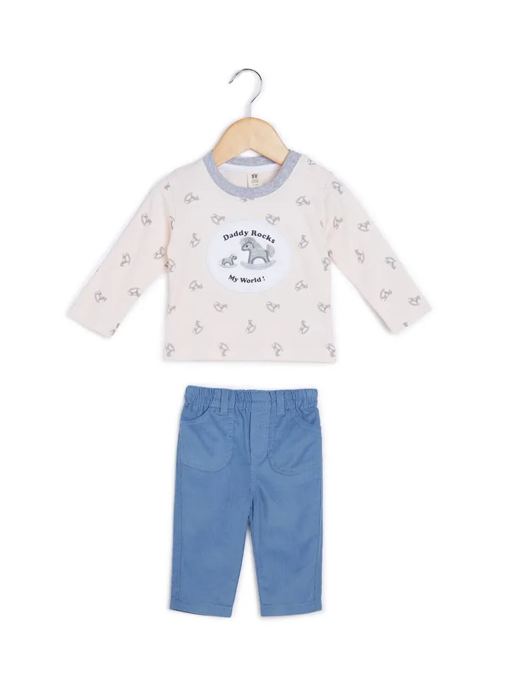 All-Over Print Top and Pants Set Blue