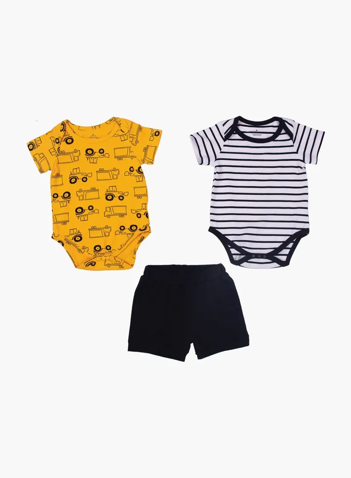 Baby Boy 2-Piece Rompers And Bottom Set Yellow/White/Black