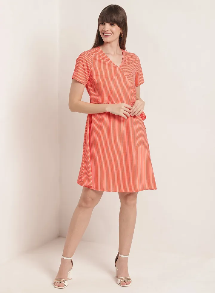 Short Sleeves Wrap Dress 137 Orange