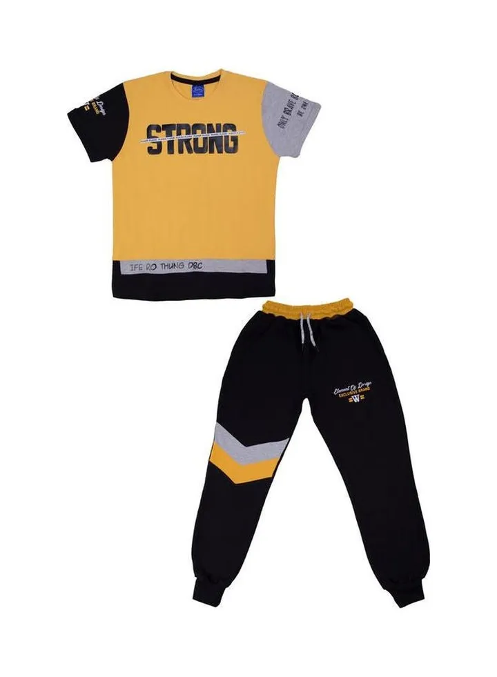 2-Piece T-Shirt And Pants Set Yellow/Grey/Black