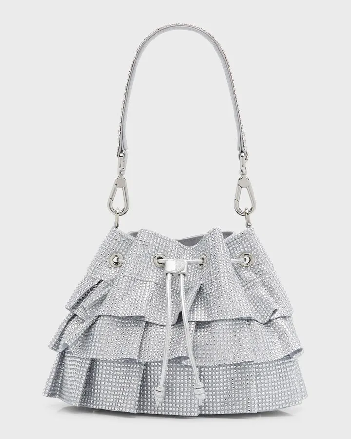 Ruffle Crystal Pouch Top-Handle Bag