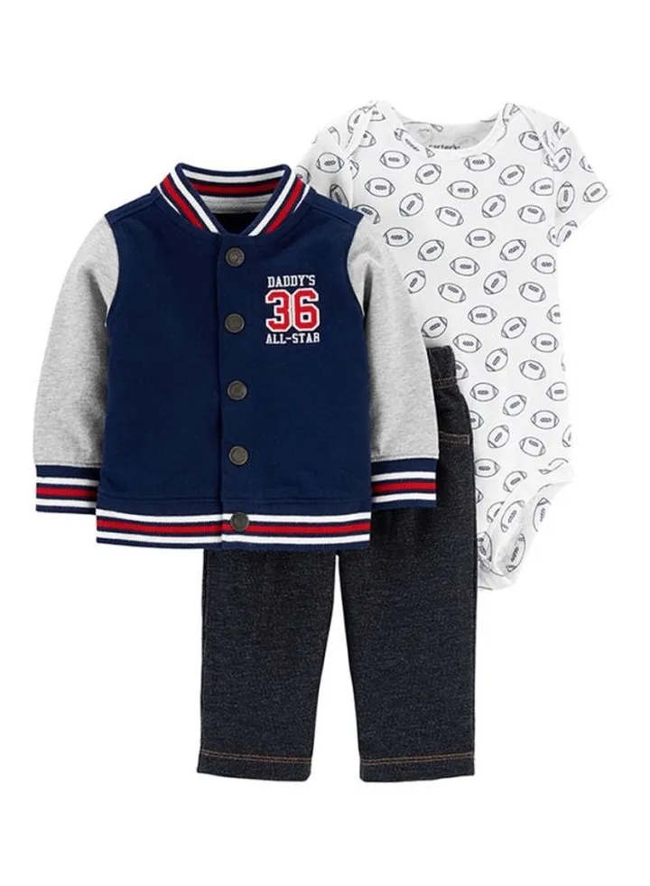 3-Piece Varsity Little Jacket Set Blue/White/Black