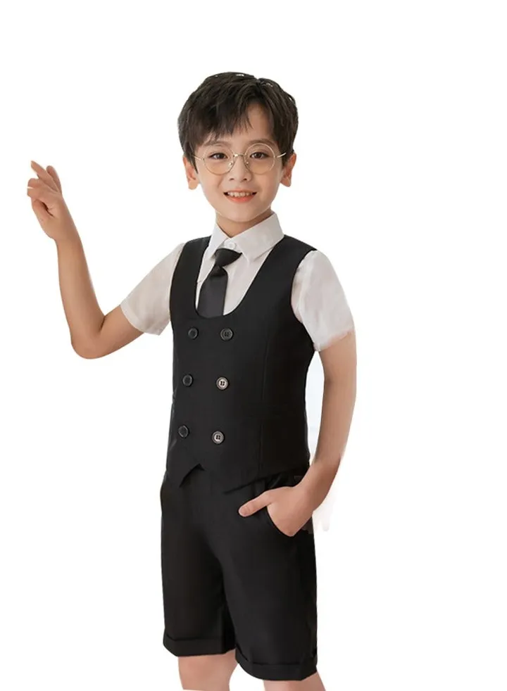 Toddler Boy Suits Kids Summer Clothes Kids Short Tuxedo with Vest+Shirt+Pants+Bowtie Formal Dress 3-12 Years