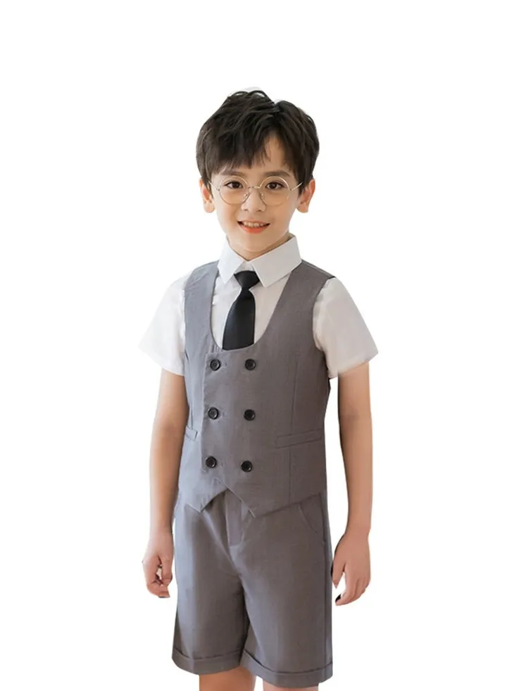 Toddler Boy Suits Kids Summer Clothes Kids Short Tuxedo with Vest+Shirt+Pants+Bowtie Formal Dress 3-12 Years