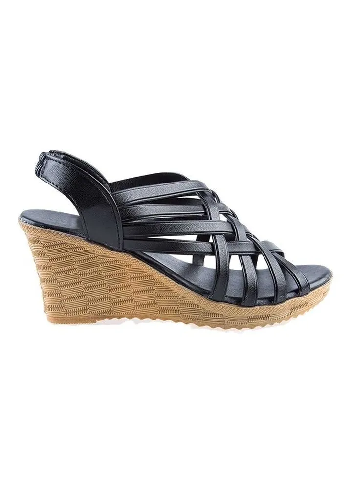 Hollow Wedge Heel Sandal Black