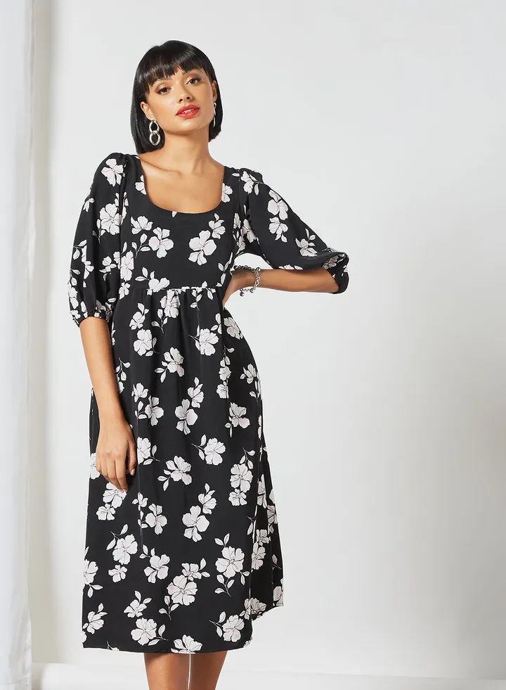 Amar Floral Print Dress Black