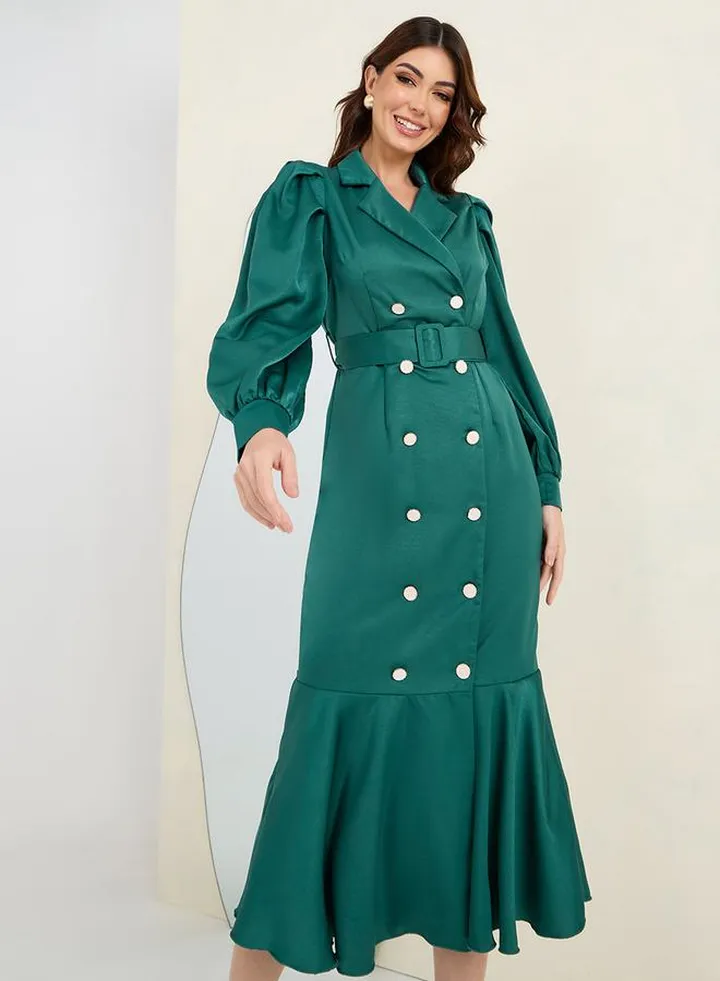 Mermaid Hem Belted Coat Blazer Dress