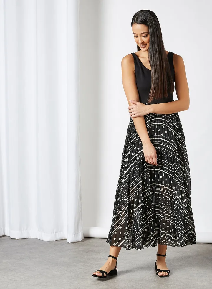 Printed Sleeveless Lonng Maxi Evening Dress Black