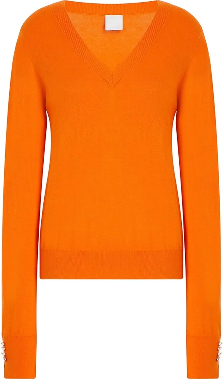 Knit Metal Buttons Detail V-neck Sweater Orange