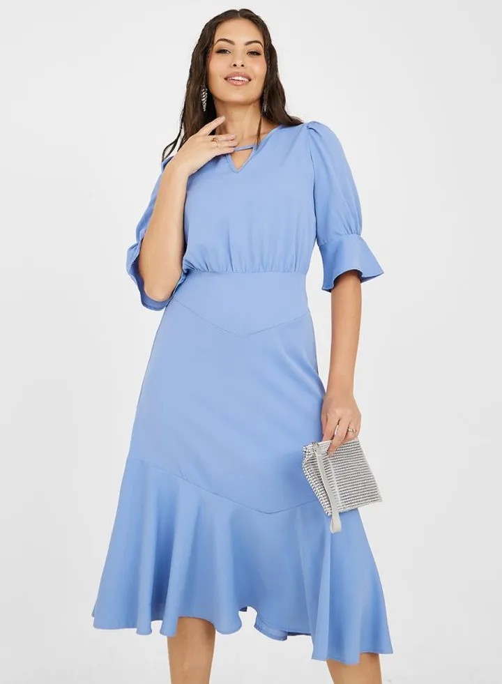 Ruffle Hem A-Line Midi Dress