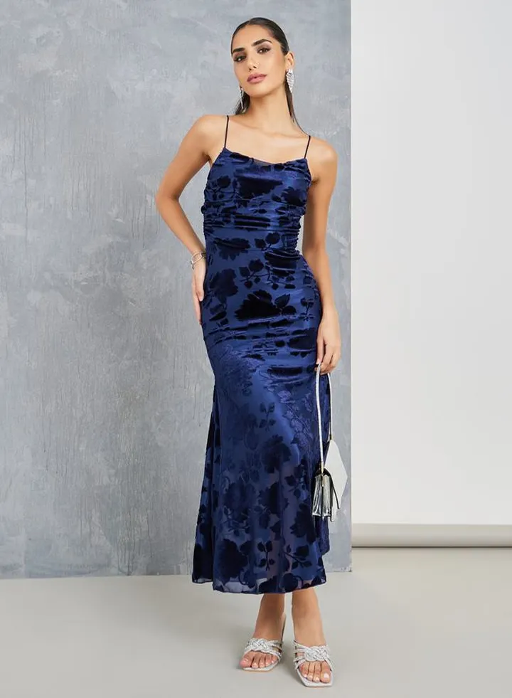 Velour Jacquard Strappy Maxi Dress