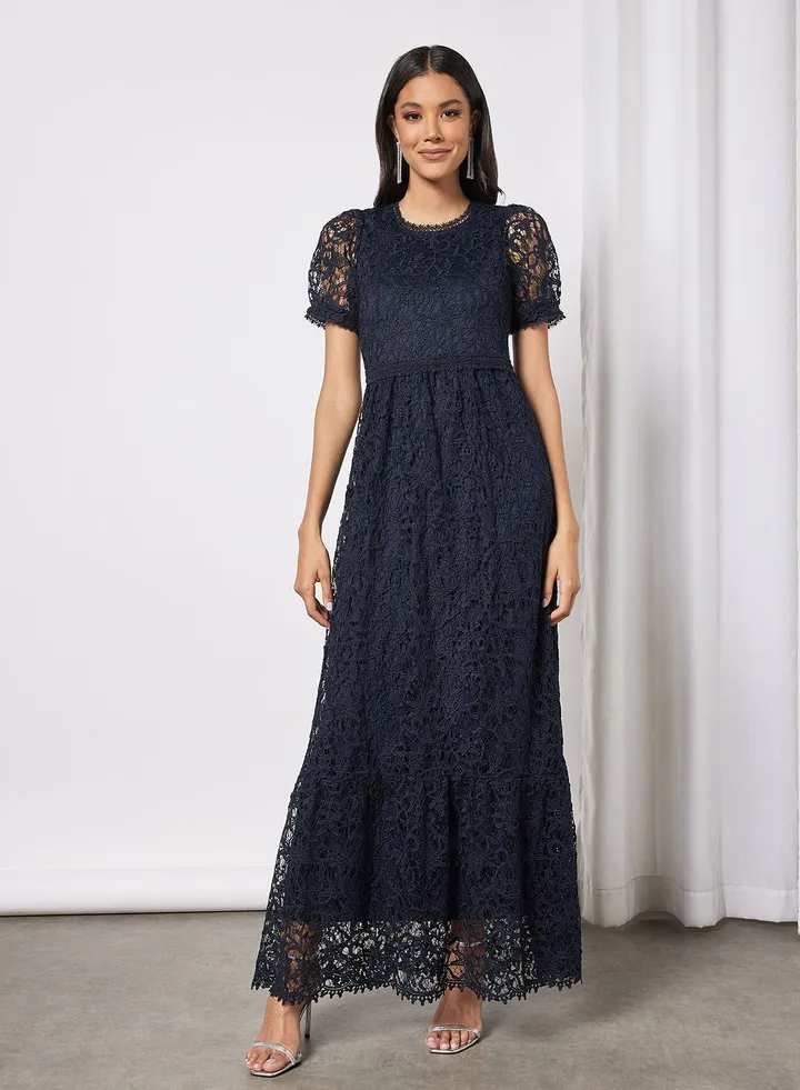 Puff Sleeve Lace Maxi Dress