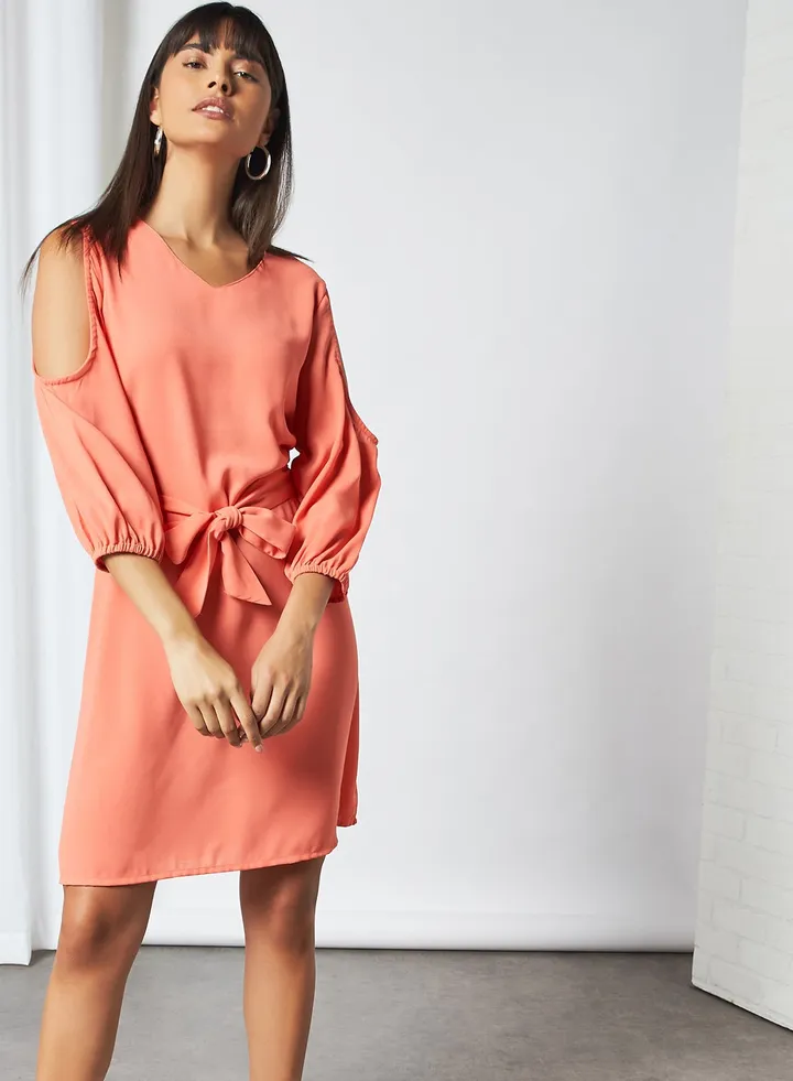 Three Quarter Sleeves Skater Dress 115 Rose Pink