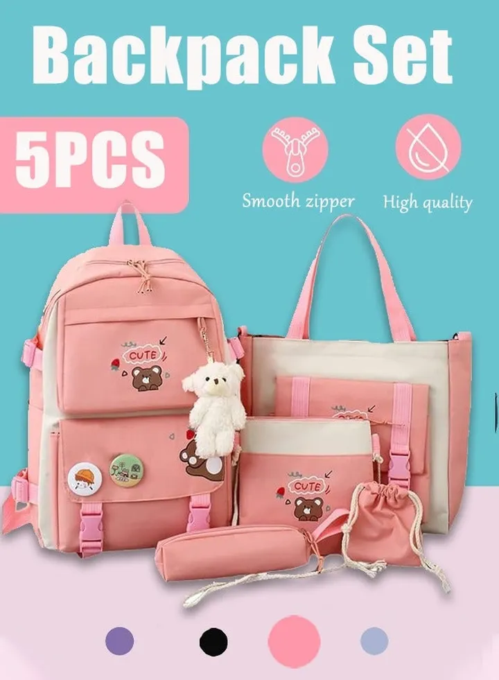 5Pcs Canvas Backpacks Set Girls School Bags School Backpack with Cross-Body Bag Pencil Case for Girls Womens High School College Bookbags Laptop Bag Travel Laptop Backpack Casual Daypacks