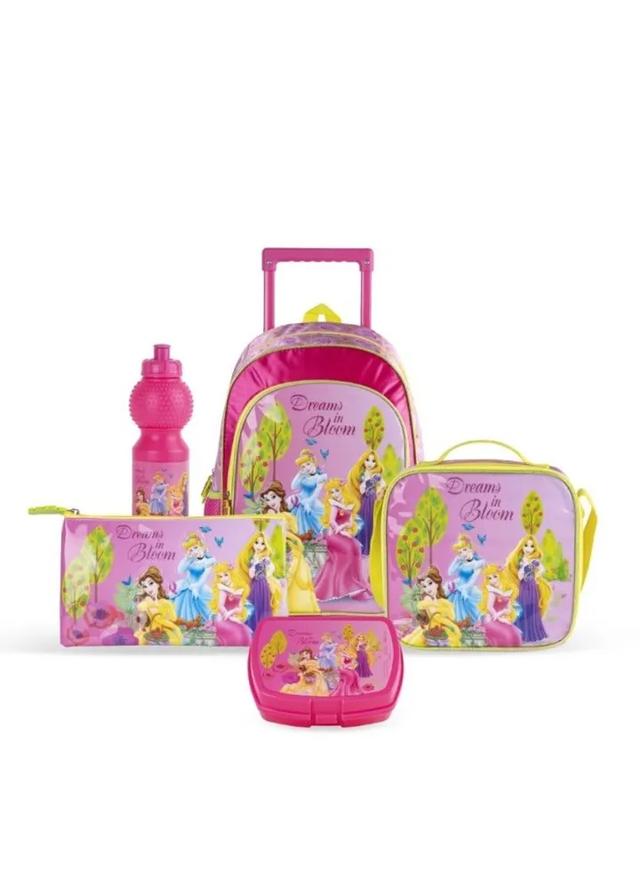 Disney Princess 5in1 Trolley School Bag Girls Backpack Gift Water Resistant Disney Princess Backpack for School (Pink)
