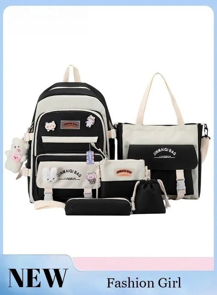 5-Piece Set of Backpack Fashion Kid New Backpack Junior High School Student Bag