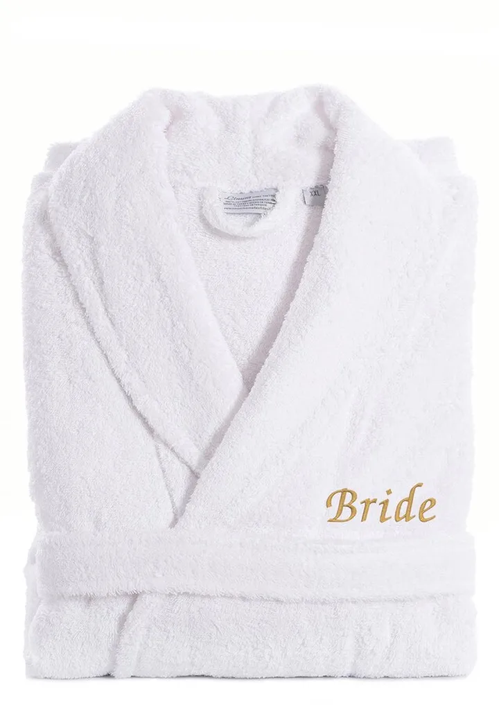 Gold Embroidered 'Bride' Terry Bathrobe