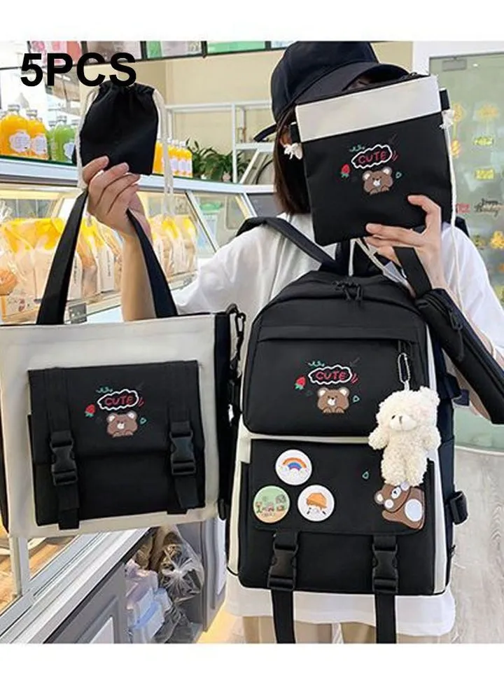 5pcs School Bags Set Kawaii Backpacks with Pendant Lunch Bag, Pencil Case, Handbag, Coin Purse for Teen Girls School Backpack