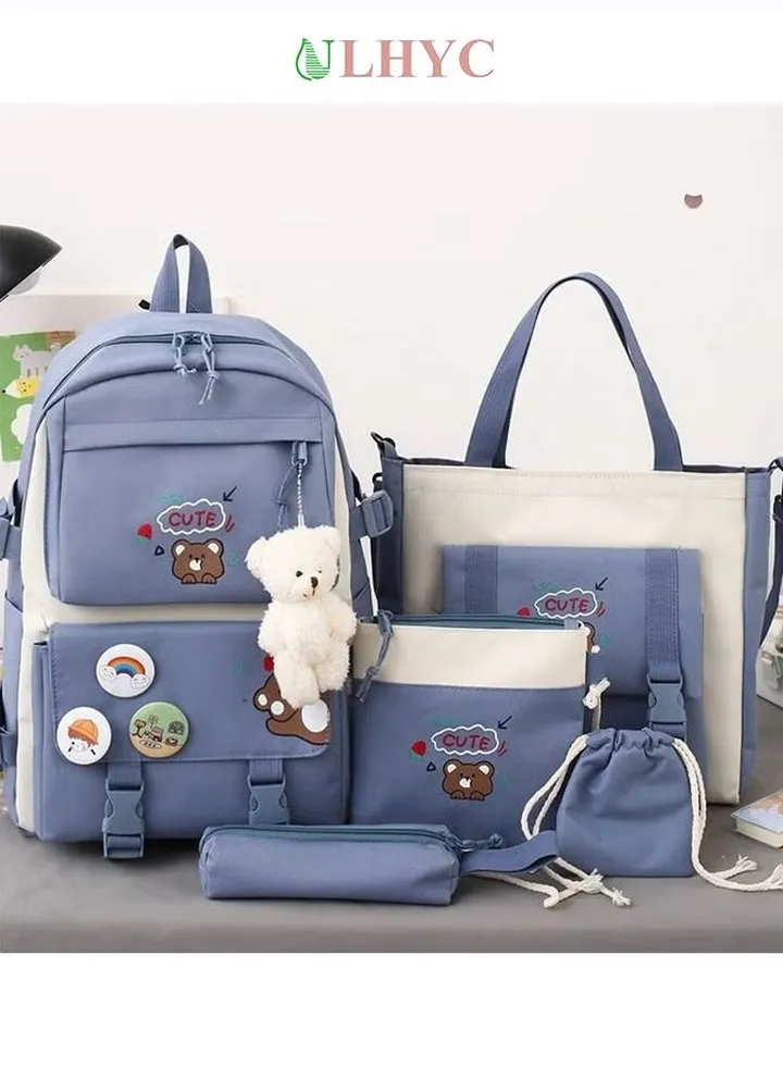 5 Pcs adult Backpack,School Bags Set Backpacks with Pendant Lunch Bag, Pencil Case, Handbag, Coin Purse for Teen Girls School Backpack