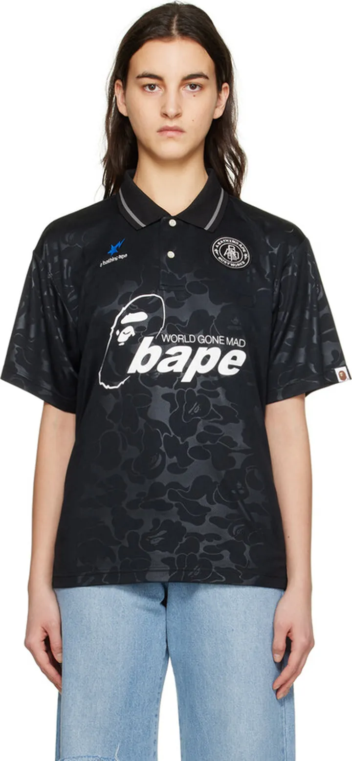 BAPE Black Soccer Game Polo