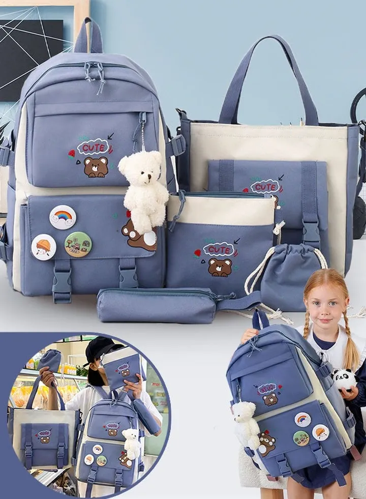 5 Pcs adult Backpack,School Bags Set Backpacks with Pendant Lunch Bag, Pencil Case, Handbag, Coin Purse for Teen Girls School Backpack
