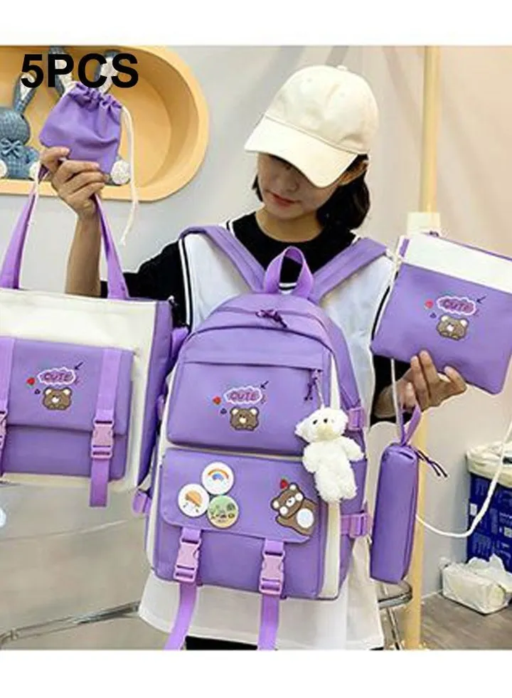 5pcs School Bags Set Kawaii Backpacks with Pendant Lunch Bag, Pencil Case, Handbag, Coin Purse for Teen Girls School Backpack