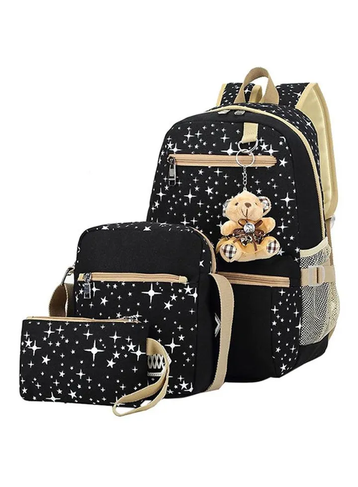 3 Piece Backpack Set Black/Beige