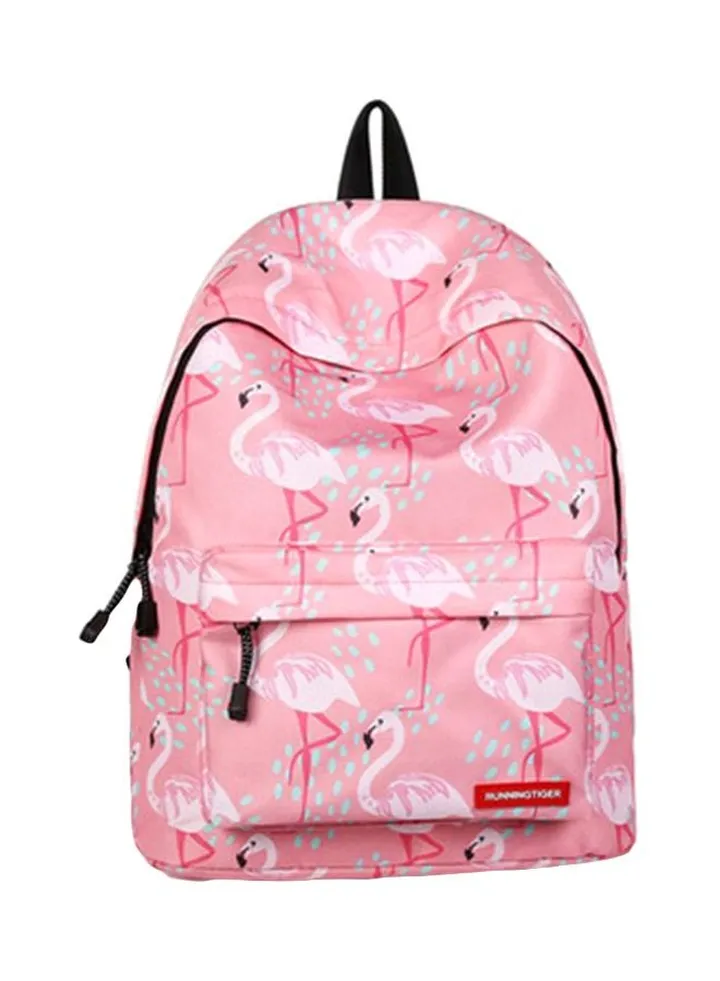 Printed School Backpack Pink/White/Black